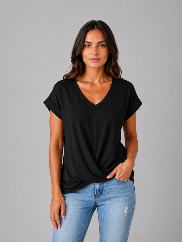 Women's V-Neck Draped T-Shirt ?C Relaxed Short Sleeve Top