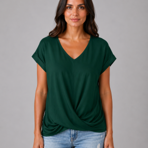 Women's V-Neck Draped T-Shirt ?C Relaxed Short Sleeve Top - Image 8