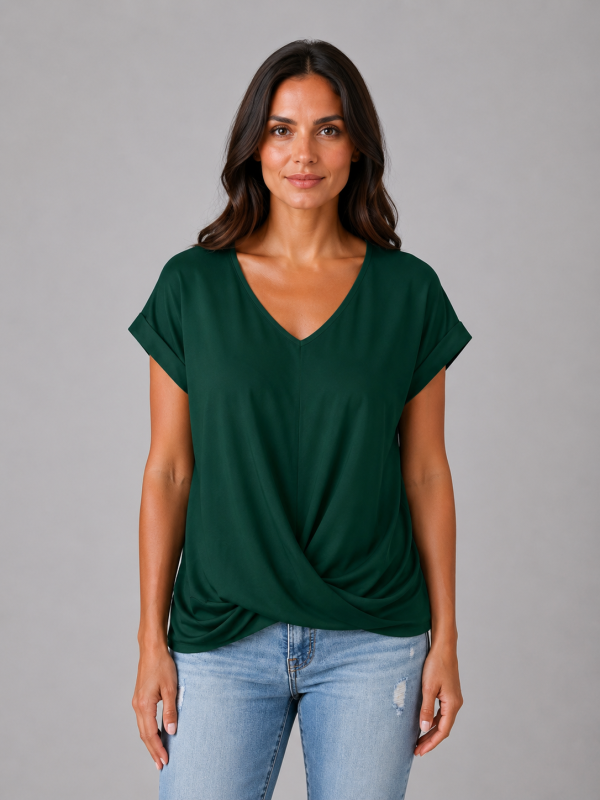 Women's V-Neck Draped T-Shirt ?C Relaxed Short Sleeve Top