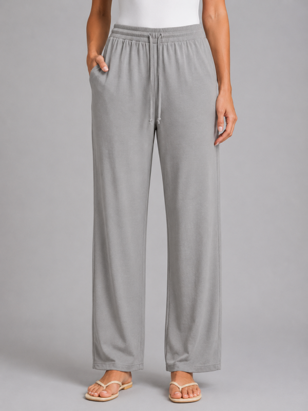 Women's Relaxed Drawstring Trousers ?C Wide Leg Casual Fit