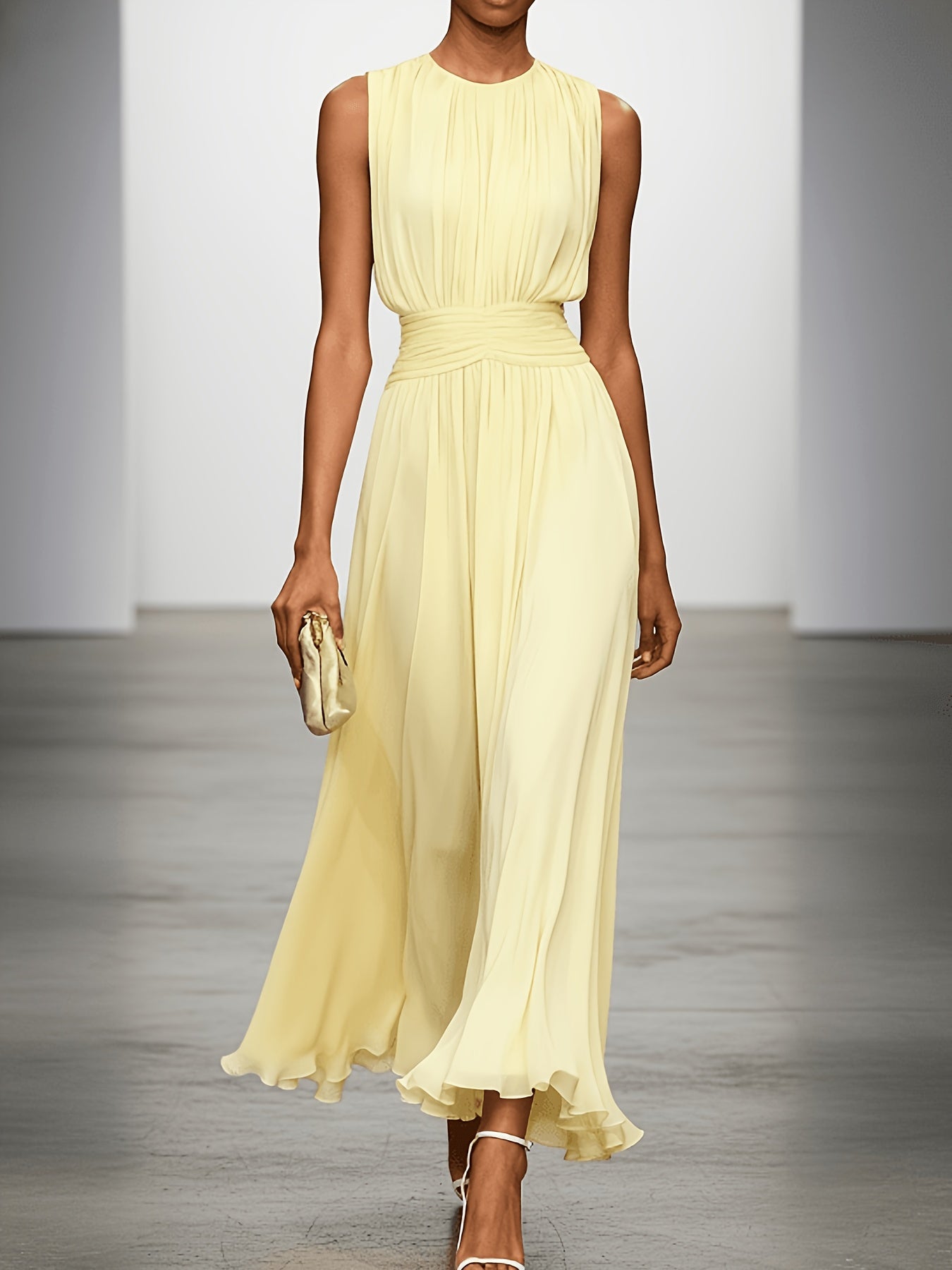 Arabella | Pleated Maxi Wedding Guest Dress With Ruched Waist - Image 4