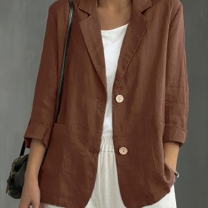 Nadia | Classic Linen Blazer With Pockets For Smart Casual Wear - Image 9