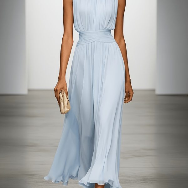 Arabella | Pleated Maxi Wedding Guest Dress With Ruched Waist