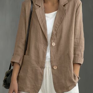 Nadia | Classic Linen Blazer With Pockets For Smart Casual Wear - Image 7