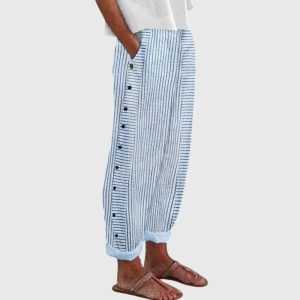 Women's Striped Button Detail Trousers ?C Relaxed Fit - Image 4