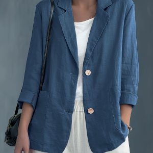 Nadia | Classic Linen Blazer With Pockets For Smart Casual Wear - Image 6