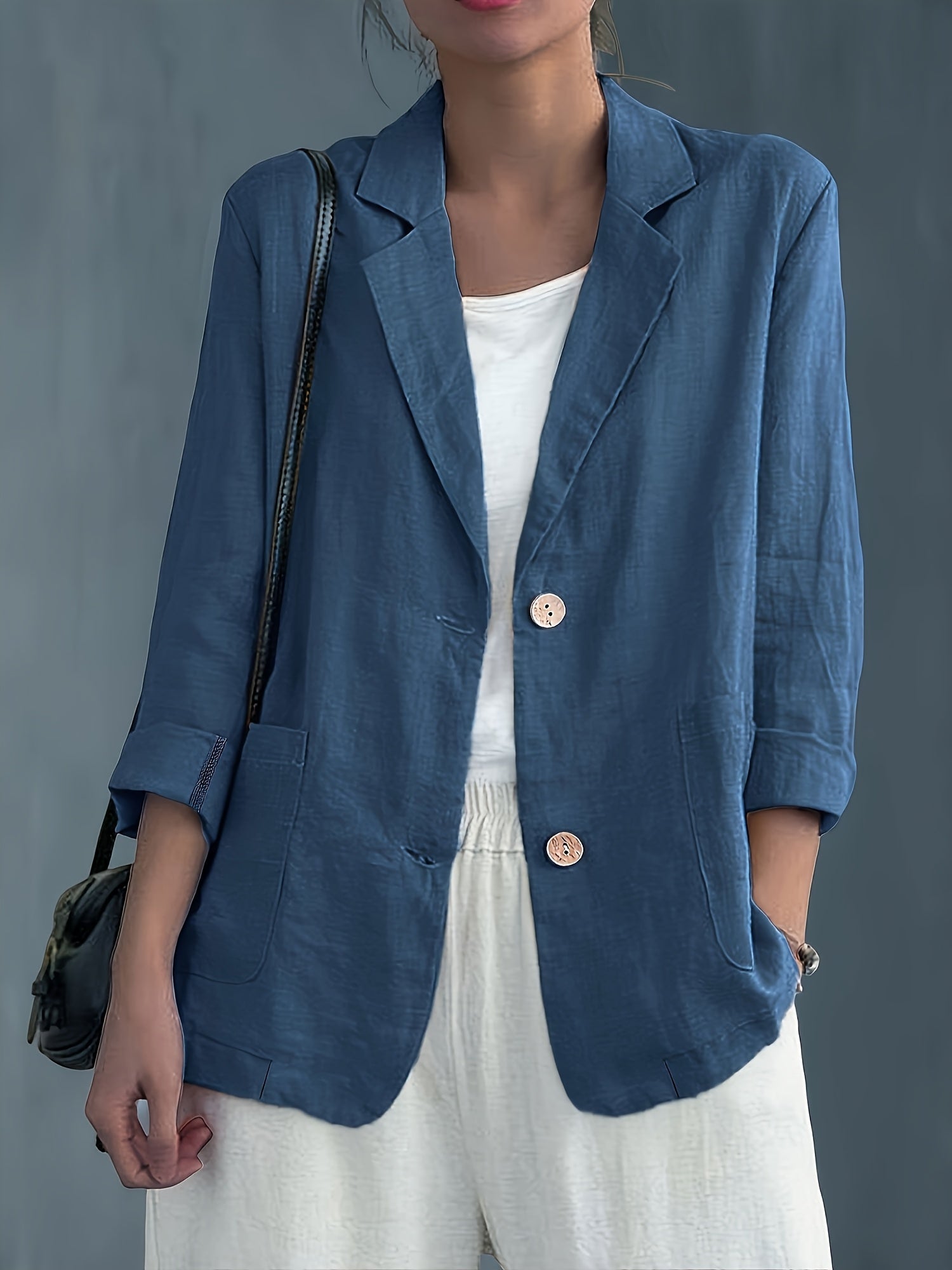 Nadia | Classic Linen Blazer With Pockets For Smart Casual Wear - Image 6