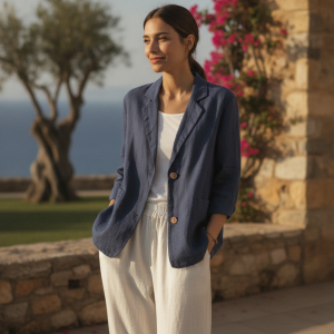 Nadia | Classic Linen Blazer With Pockets For Smart Casual Wear
