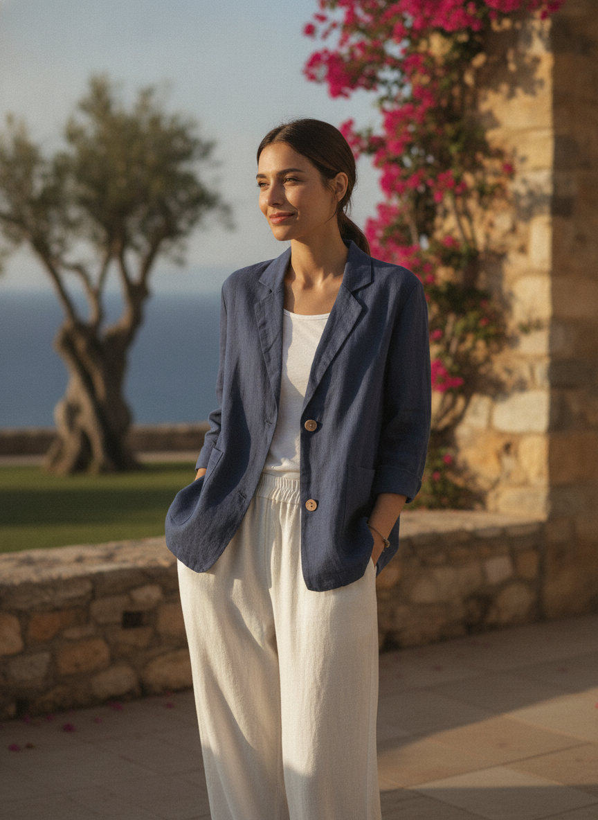 Nadia | Classic Linen Blazer With Pockets For Smart Casual Wear - Image 1