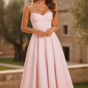 Seraphina | Corset Spaghetti Strap Midi Wedding Guest Dress