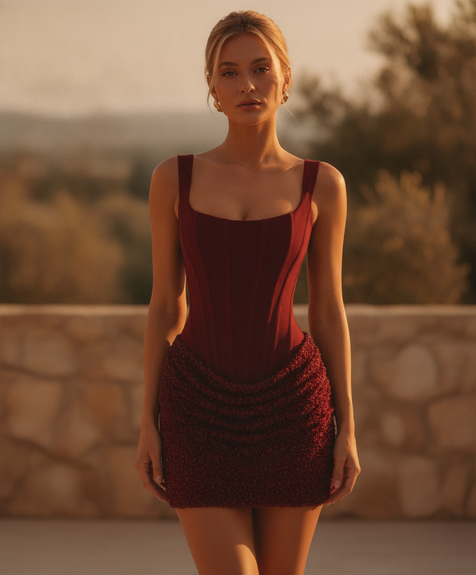 Katarina | British Square Neck Corset Bodycon Mini Dress - Image 1