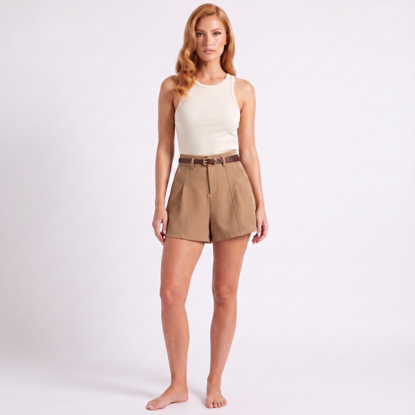 Maeve Women's Tailored Shorts ?C High-Waisted Wide-Leg with Belt