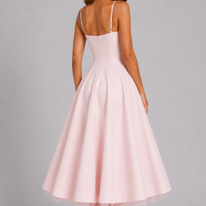 Seraphina | Corset Spaghetti Strap Midi Wedding Guest Dress - Image 6