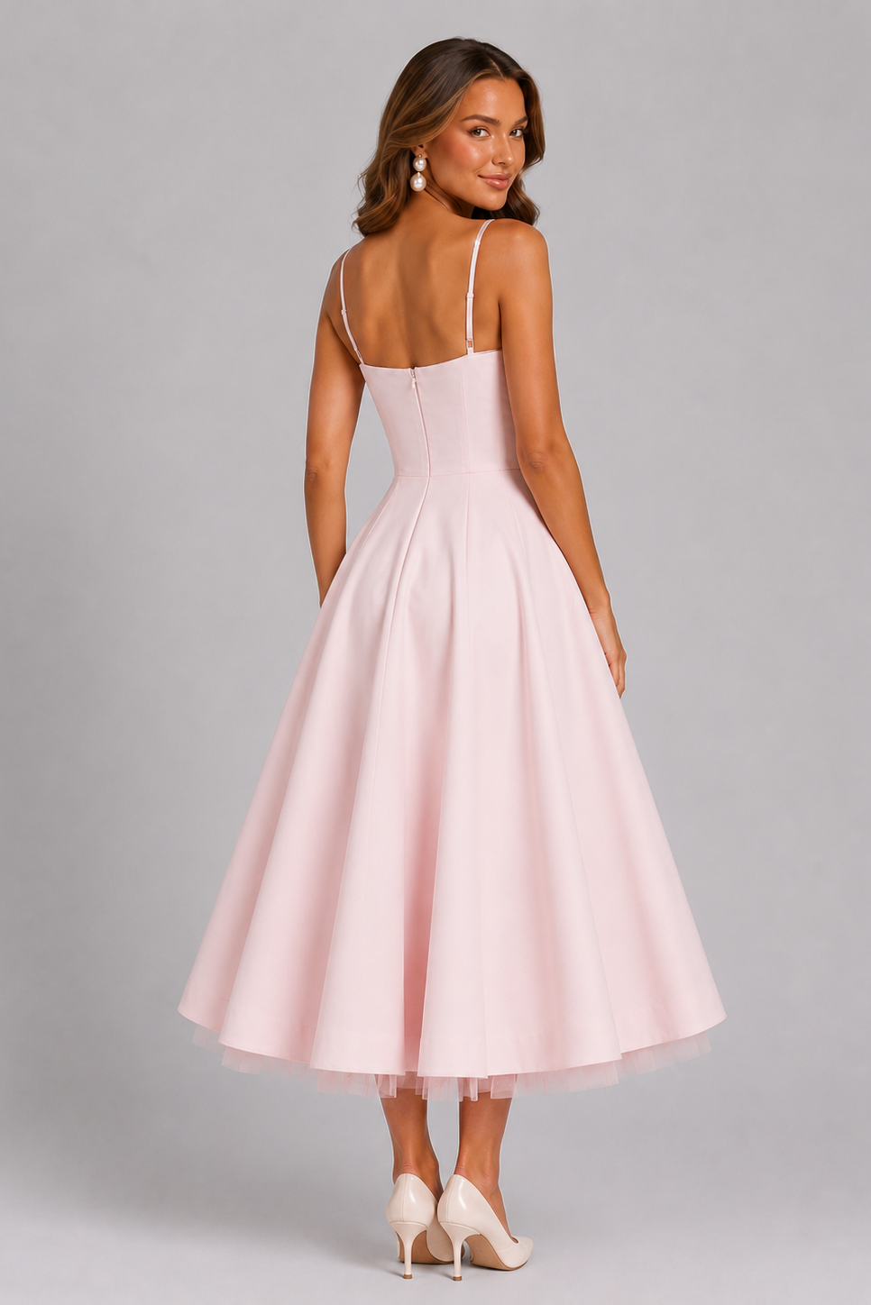 Seraphina | Corset Spaghetti Strap Midi Wedding Guest Dress - Image 6