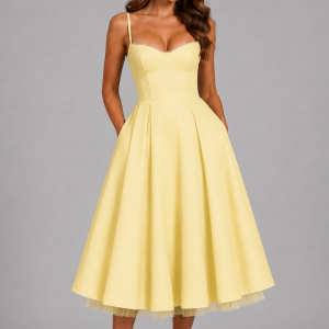 Seraphina | Corset Spaghetti Strap Midi Wedding Guest Dress - Image 9