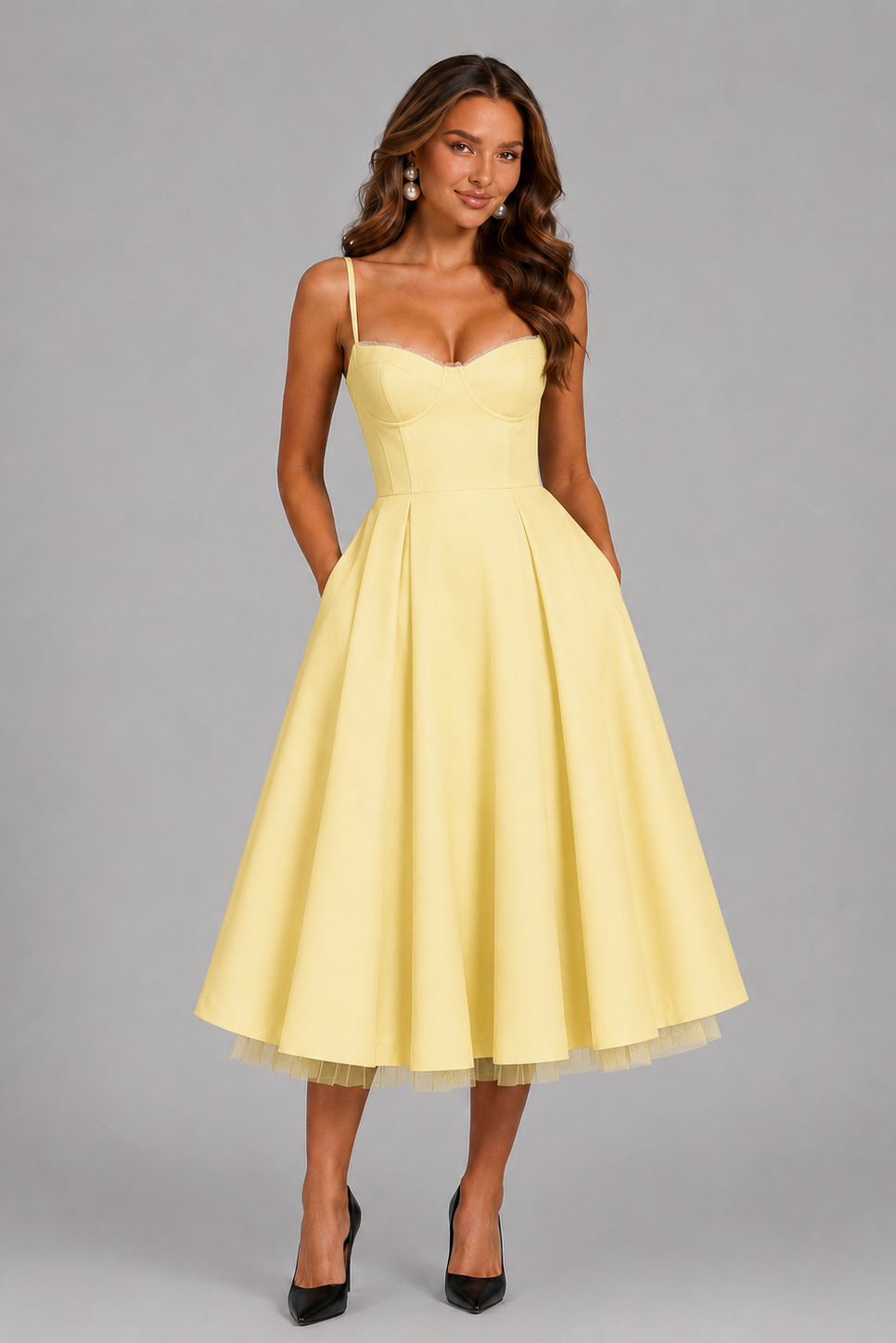 Seraphina | Corset Spaghetti Strap Midi Wedding Guest Dress - Image 9