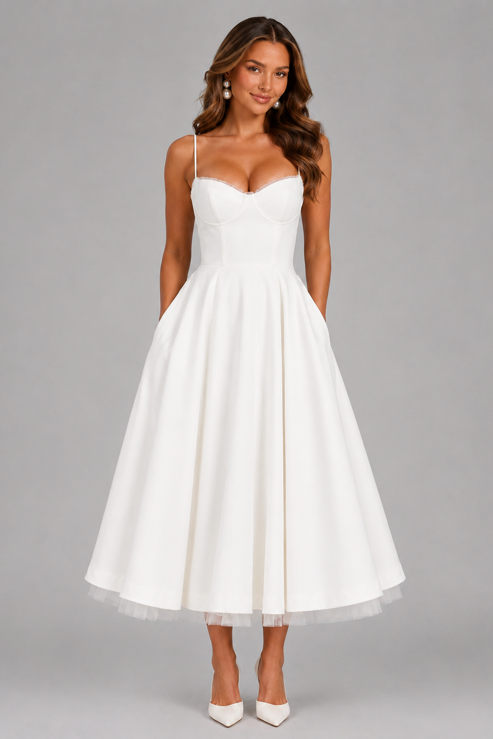 Seraphina | Corset Spaghetti Strap Midi Wedding Guest Dress - Image 10