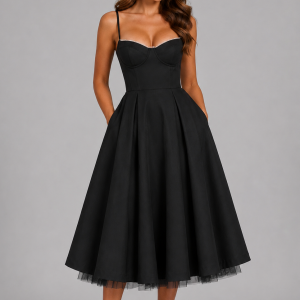 Seraphina | Corset Spaghetti Strap Midi Wedding Guest Dress - Image 11