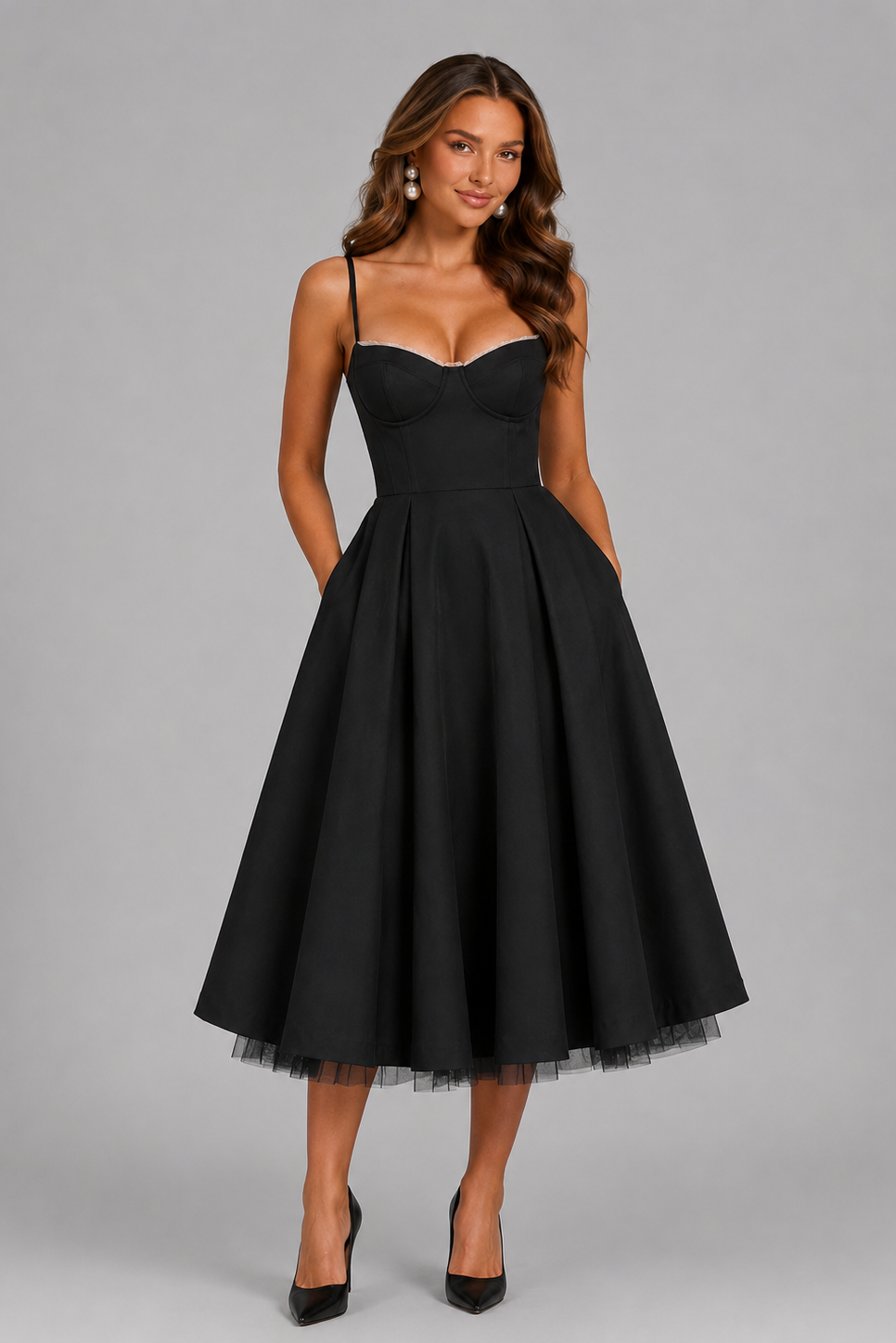 Seraphina | Corset Spaghetti Strap Midi Wedding Guest Dress - Image 11