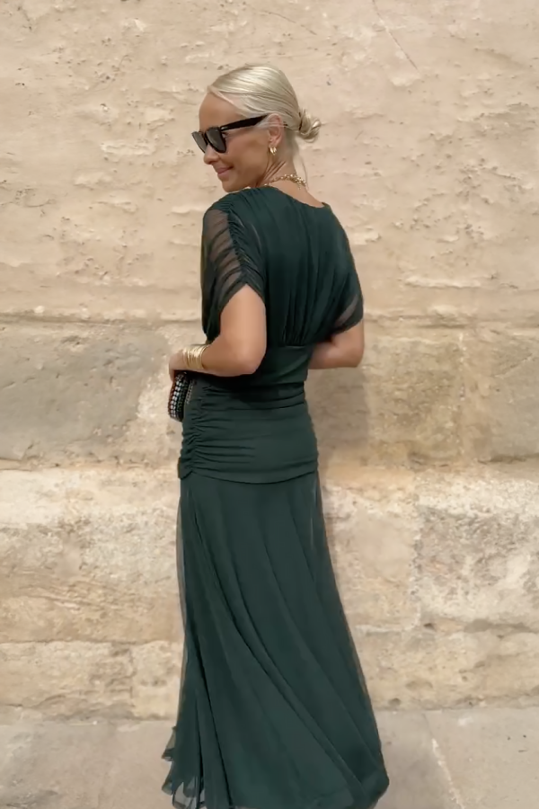 Women's Gradient Pleated Maxi Dress ?C Elegant Flowing Silhouette