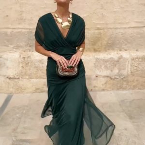 Women's Gradient Pleated Maxi Dress ?C Elegant Flowing Silhouette - Image 5
