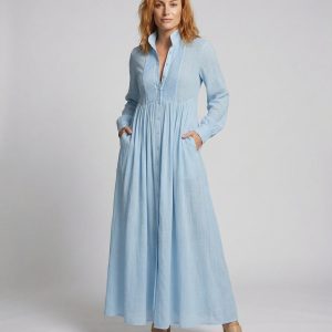 Women's Lightweight Button Front Maxi Shirt Dress ?C Relaxed Flowy Silhouette